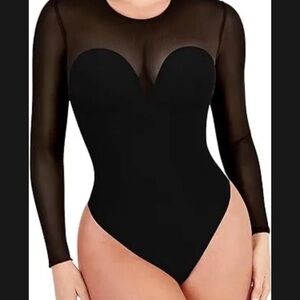 Popilush Black Mesh long sleeve bodysuit